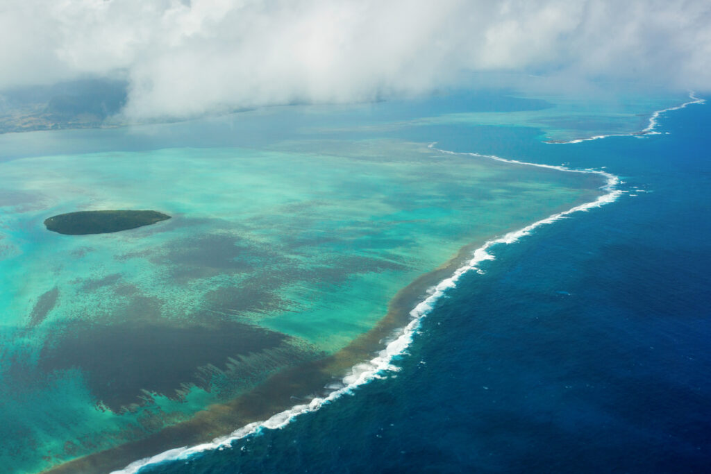 Mauritius beach island aerial view, beautiful colours